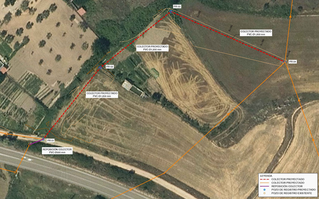 Plano de la segunda fase de obras del colector de agua situado en los Hortales en Andorra. / Ayto Andorra