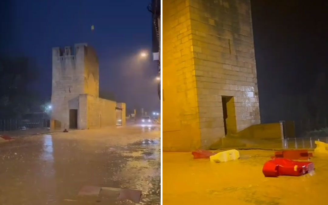 Imágenes de la inundación de la calle Muro de Santiago durante la tormenta./ RR.SS.
