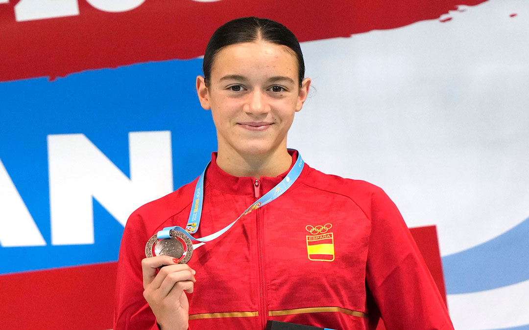 Irene Ciércoles tras ganar la medalla de bronce en el Festival Olímpico de la Juventud Europea celebrado en Macedonia del Norte./ L.C.