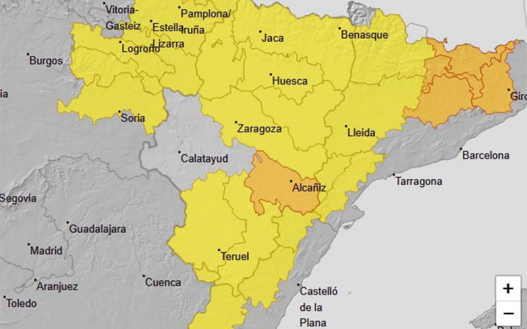Aviso naranja emitido para la tarde del domingo 24. / AEMET