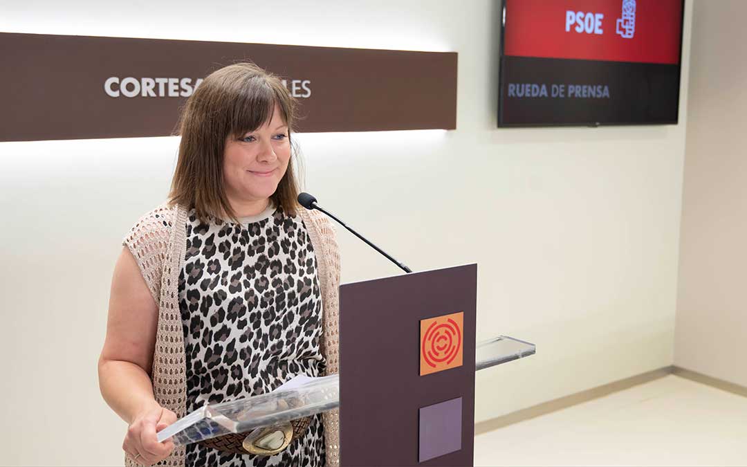 La diputada del Grupo Parlamentario Socialista y alcaldesa de Mirambel, Mari Carmen Soler, este martes, en la sala de prensa de las Cortes de Aragón / PSOE