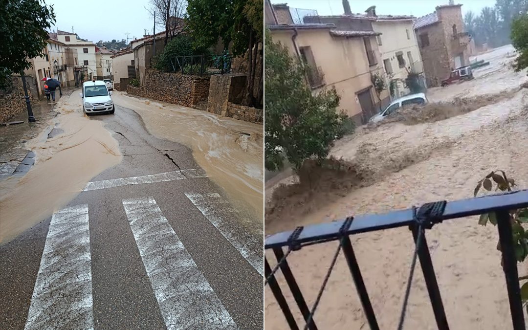 El temporal desbordó los dos barrancos municipales. Se ha levantado el firme en la carretera, que permanece cortada desde este lunes./ L.C.