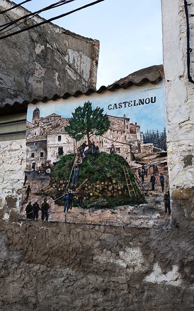 La Subida de la Copa por San Valero es el tema del mural de Castelnou. / Turismo Bajo Martín