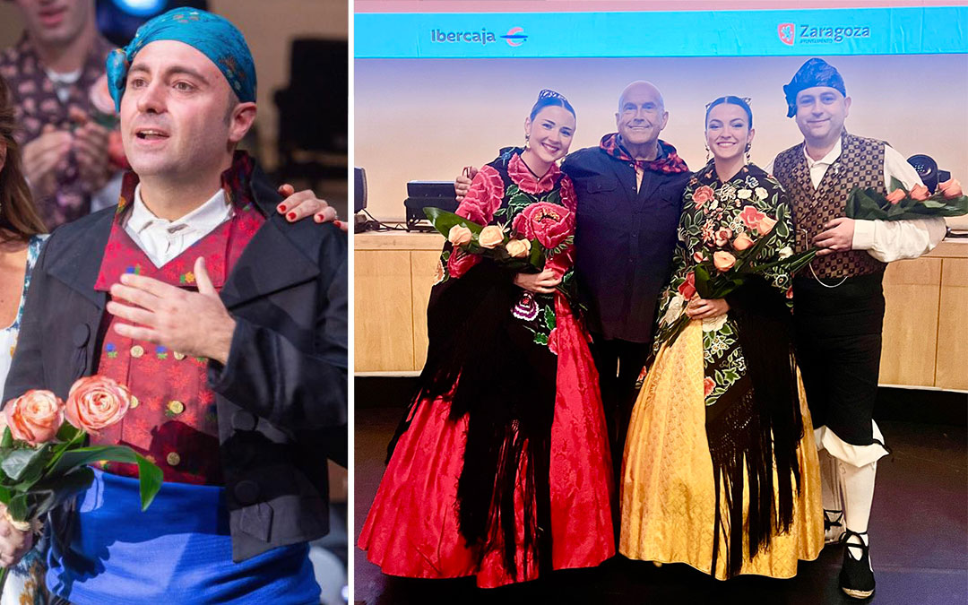 Imagen compartida por el cantador villanovense José Luis Urbén junto a Cristina Vidal, de La Puebla; Lucía Claver, de Samper; y Maximiliano Miravall, de Maella; con quienes comparte escenarios en el día a día. A la izquierda, Jesús Gimeno, de Muniesa, en una imagen difundida por su pueblo en redes. / L.C.