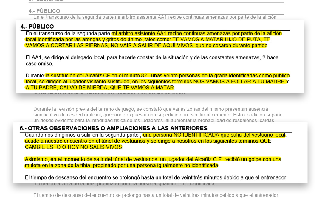 Parte del acta arbitral en la que se recogen los insultos./ L.C.