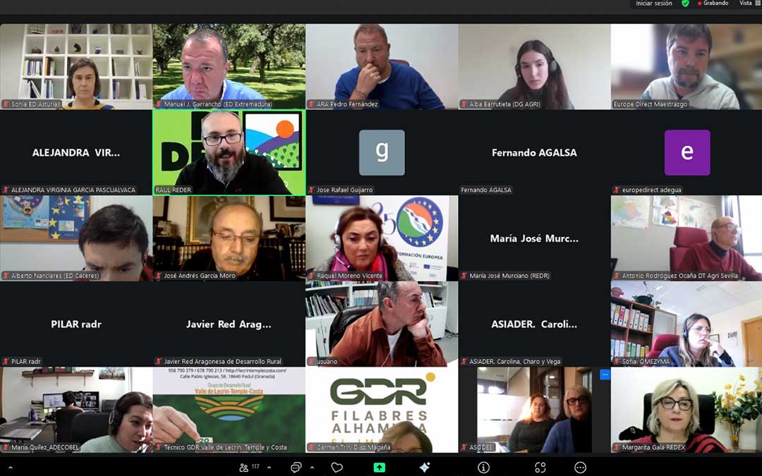 Participantes de la jornada online para analizar el impacto de fondos Leader./ E.M.
