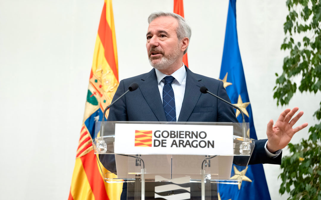 El presidente Jorge Azcón, durante el anuncio del adelante electoral./ DGA