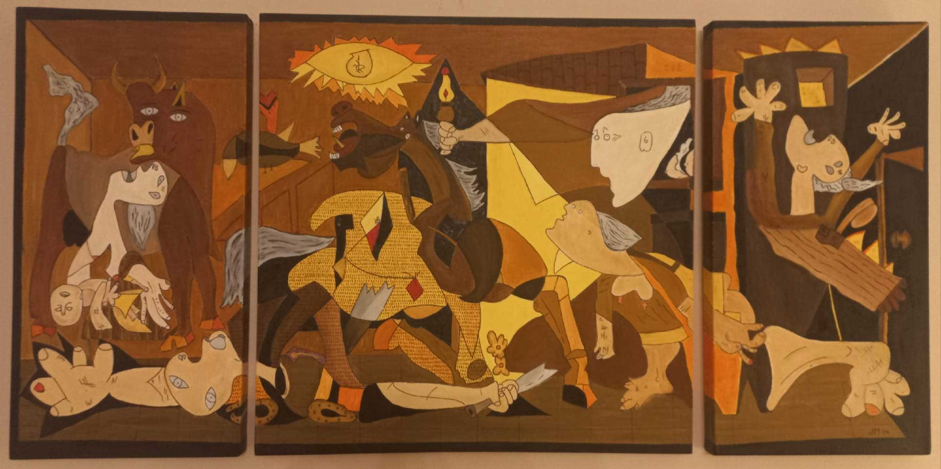 El ‘Guernica’ de Picasso versionado con el sello personal de José Miguel Pradilla en tres piezas y con colores. / J.M.P.
