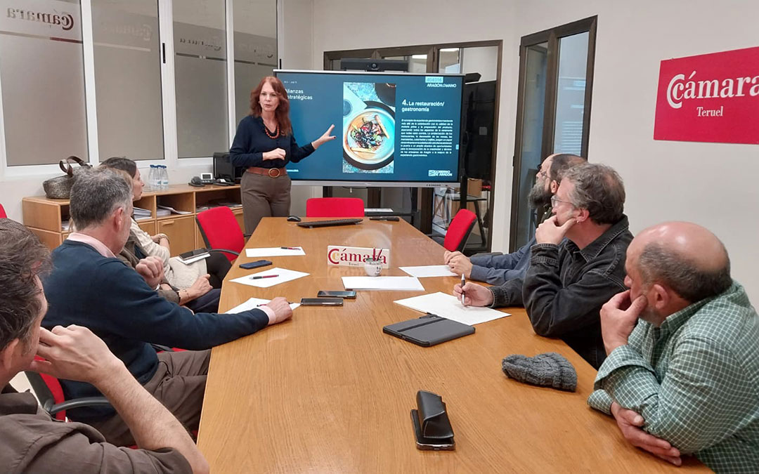 La directora de Comercio, Ferias y Artesanía de la DGA, Carmen Herrarte, presentó la marca 'Aragón a mano' en Cámara de Teruel. / L.C.