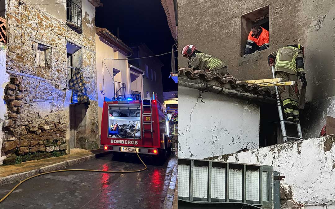 Labores de extinción de un incendio en una vivienda en Escucha y refresco al día siguiente. / DPT