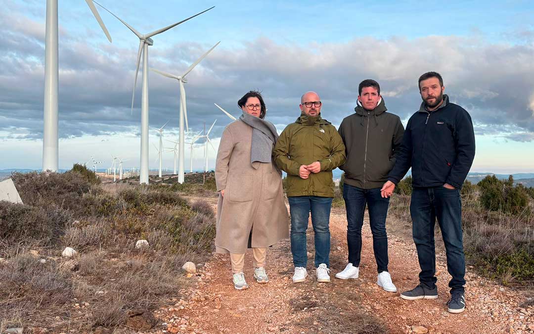 Izquierdo acompañado de alcaldes con el parque eólico de Olocau del Rey situado muy cerca del término municipal de Tronchón / PAR
