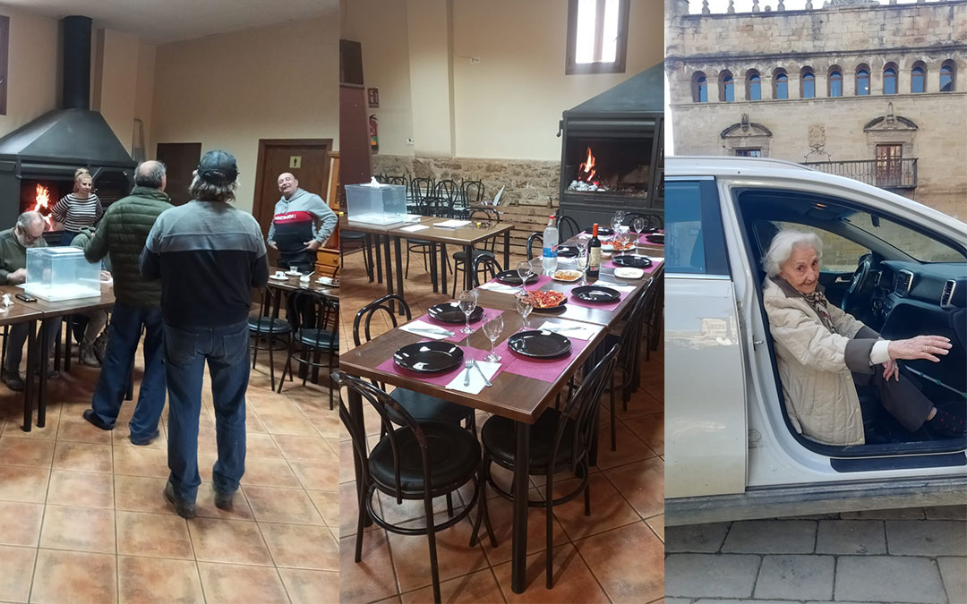 La mesa electoral de Las Parras de Castellote se colocó en el bar, donde también se sirvió la comida. / María Muñoz, con casi 102 años, nunca ha faltado a su cita con las urnas en La Fresneda. / Fotos: Ayto. Las Parras / Pablo Roda