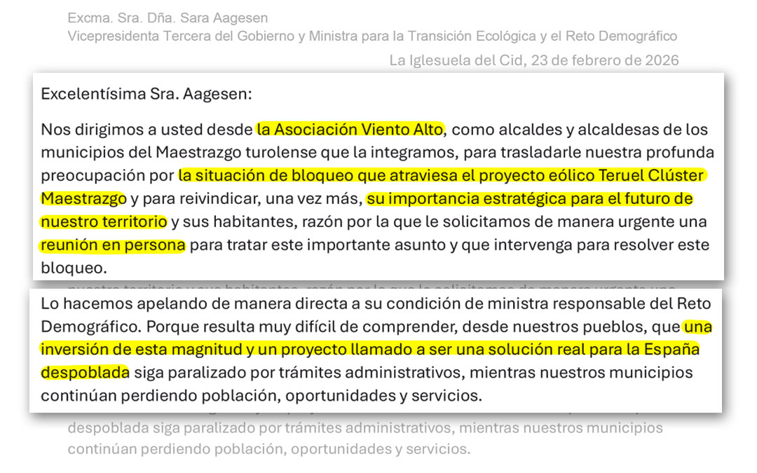 Parte de la carta que firman nueve alcaldes del Maestrazgo./ L.C.