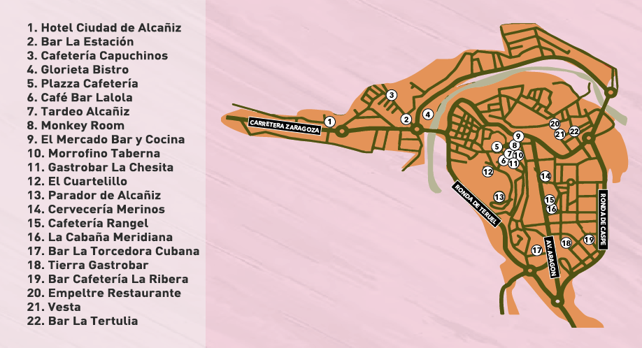 Mapa de la ruta "De Tapas" por Alcañiz 2026