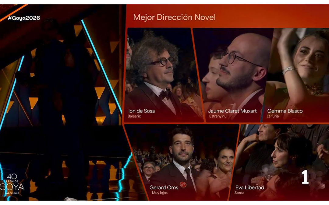 Momento de anunciar a la ganadora del Goya a Mejor Dirección con Gemma Blasco en la terna. Finalmente, fue para Eva Libertad, por 'Sorda'. / RTVE