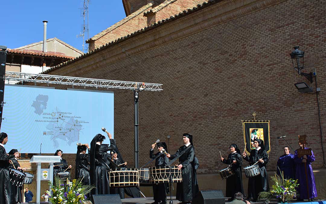 Cuadrilla de Híjar en la exaltación de las Jornadas de la Ruta en Calanda en 2025. / I.M.