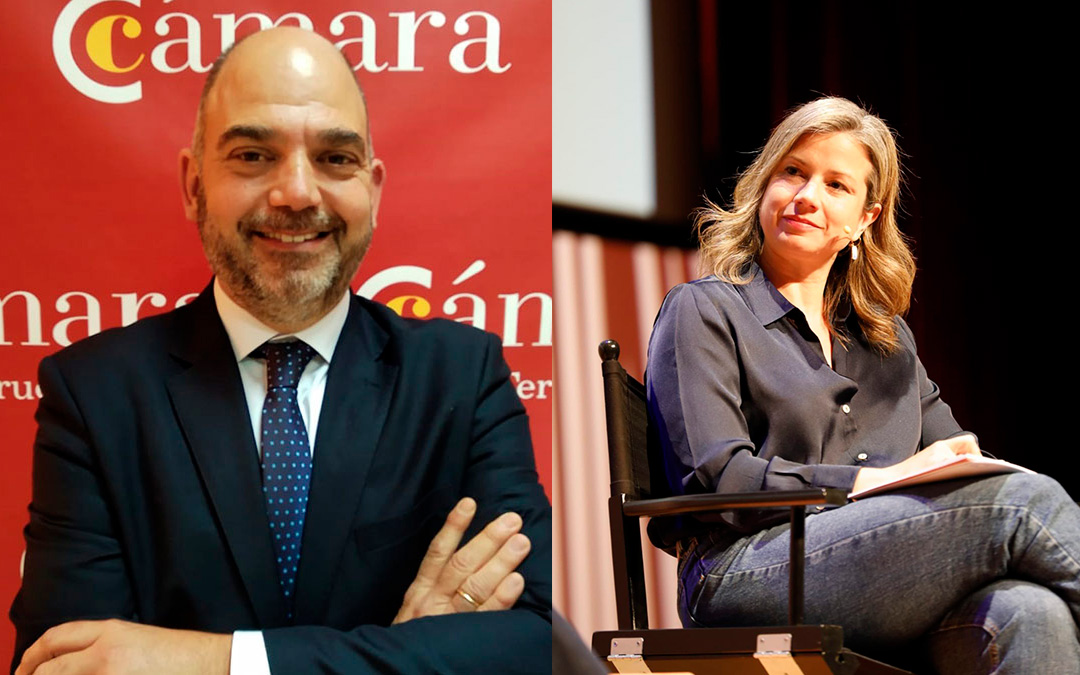 Antonio Santa Isabel, presidente de la Cámara de Comercio de Teruel, y Eva Defior, directora del Grupo de Comunicación La Comarca. / L.O