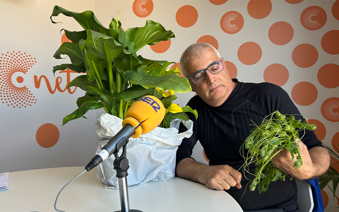 El botánico Javier Carela en el estudio de Radio La Comarca./ L.O.