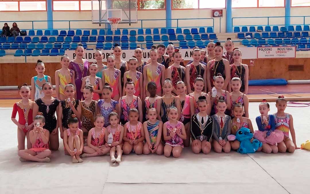 Foto de familia de las gimanastas de los clubes del Bajo Aragón y Cuencas Mineras. / CEDIDA