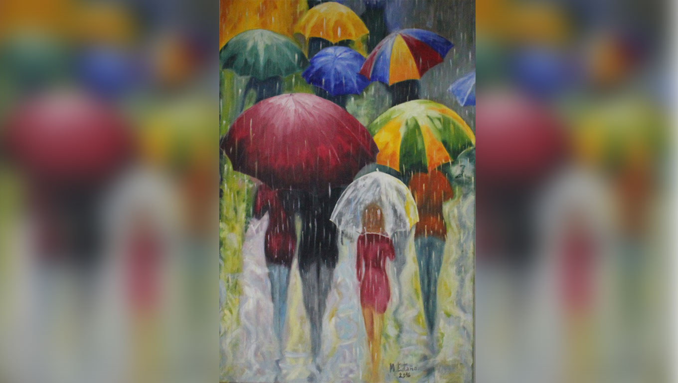Una lluviosa y colorisa estampa, uno de los cuadros de Manuela Estaña. / M.E