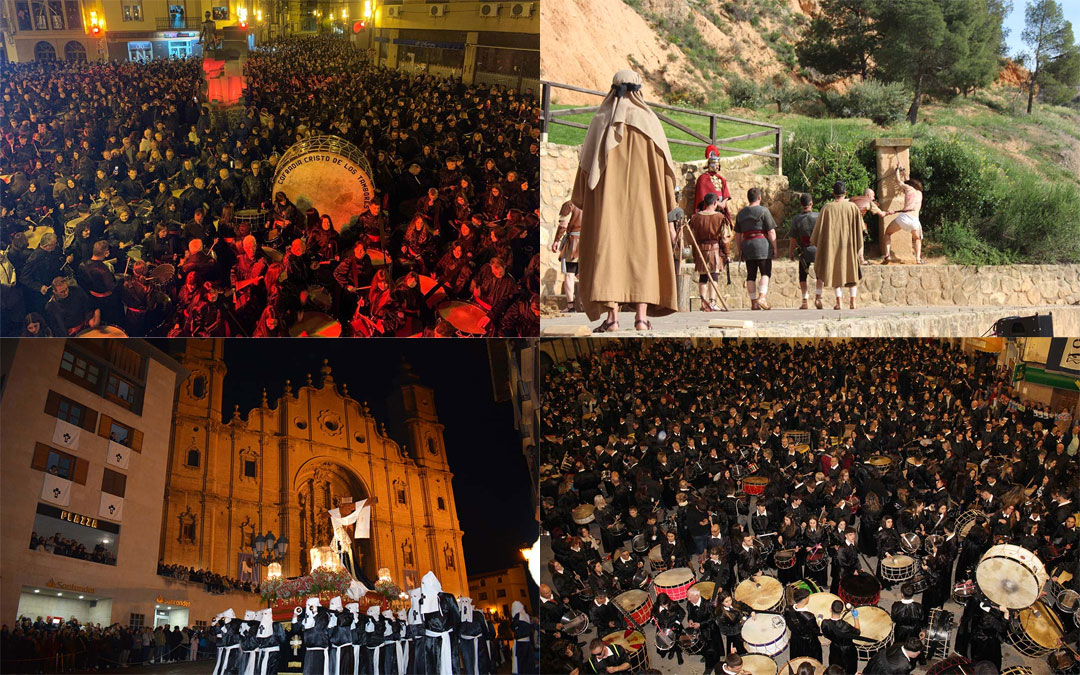Algunos de los instantes de la Semana Santa de la Ruta del Tambor y Bombo. / L.C.