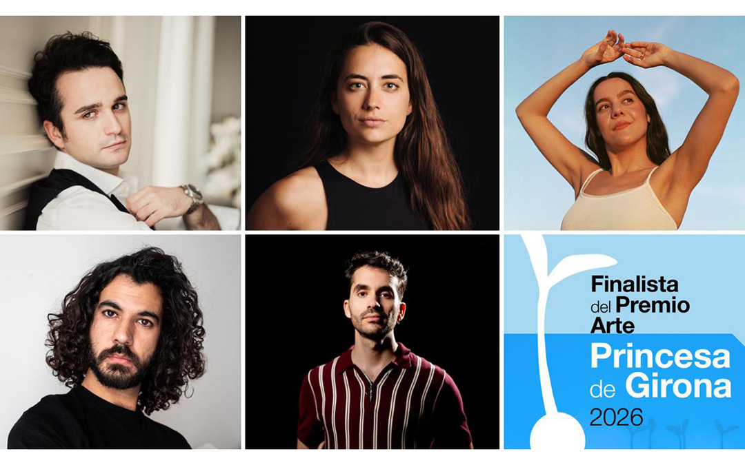 Finalistas Premios Princesa de Girona Arte 2026: el tenor Xabier Anduaga, la directora y guionista de cine Gemma Blasco, la compositora e intérprete Valeria Castro, el fotógrafo y documentalista César Dezfuli y el pianista Juan Floristán. / Fundación Princesa Girona