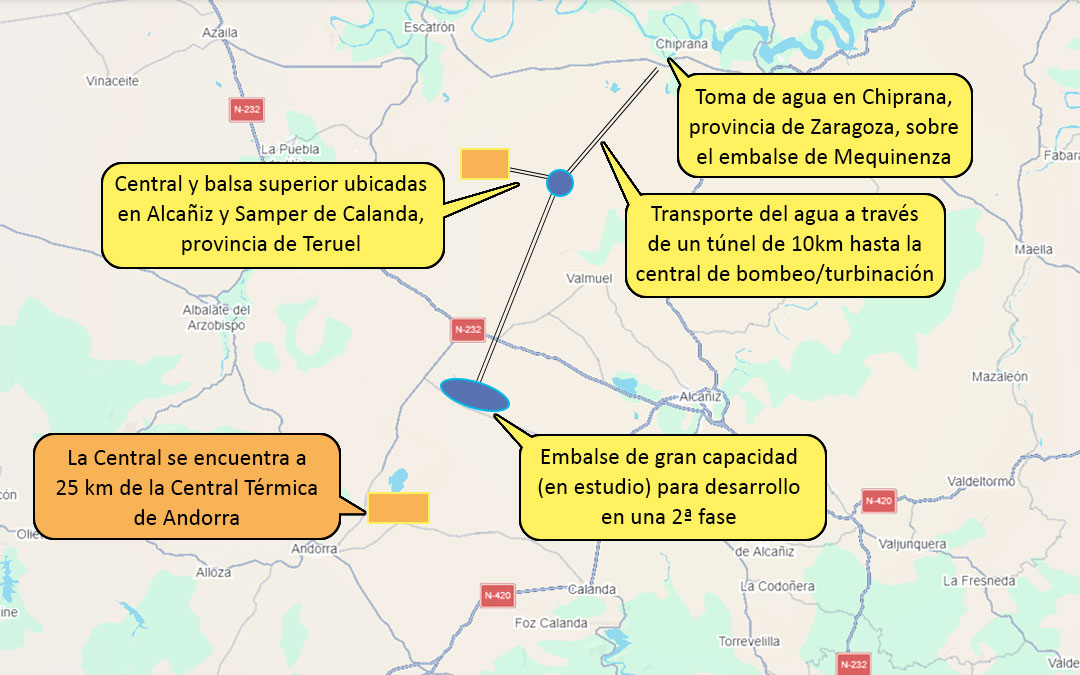 Proyecto planteado para la central de salto reversible Bajo Aragón. / L.C.