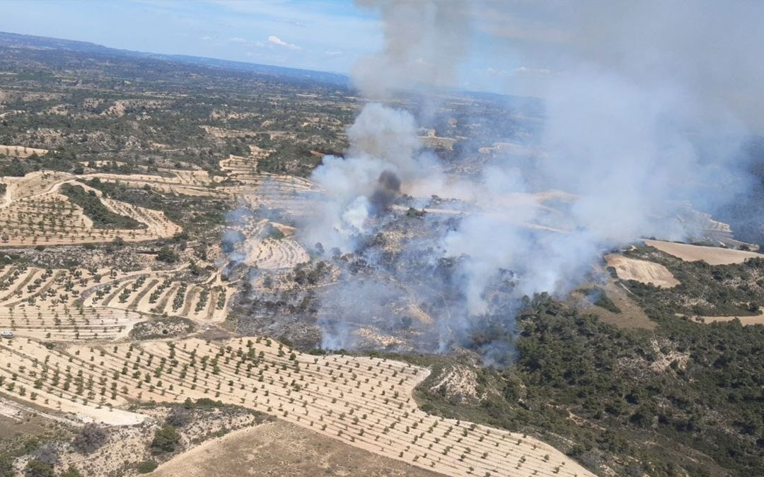 Visión aérea del incendio en el término municipal de Caspe./ INFOAR