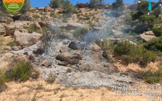 Varias quemas agrícolas abandonadas provocan en Maella el tercer incendio de la semana en el Bajo Aragón Histórico