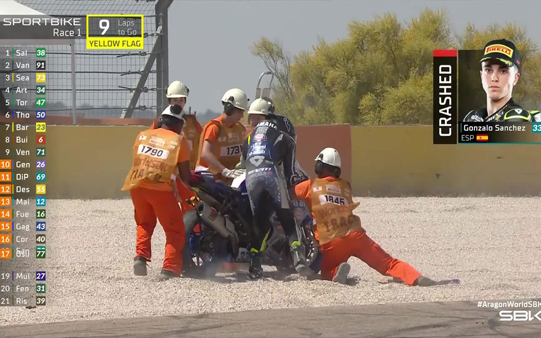 La caída de Gonzalo Sánchez en Motorland Aragón / X de WorldSBK