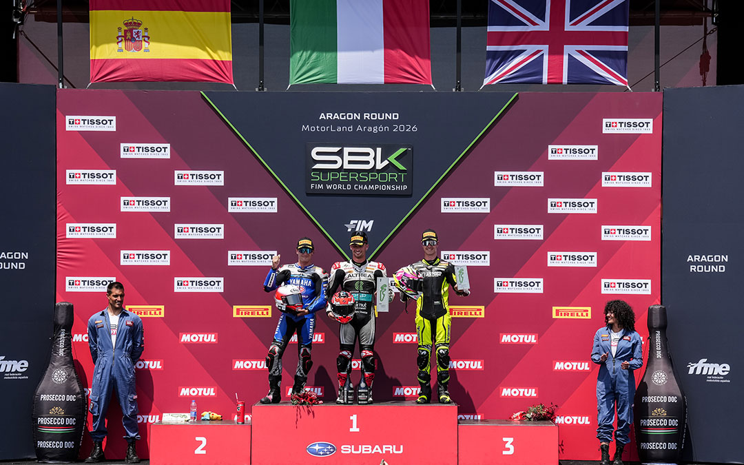 El podio de la categoría SuperSport en Motorland Aragón / WorldSBK