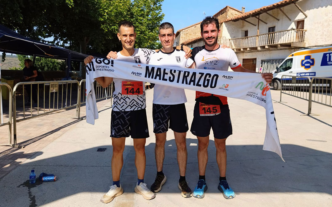 Los tres mejores clasificados en la categoría masculina del XIII Maestrail Geoparque de Allepuz / Prensa Comarca Maestrazgo