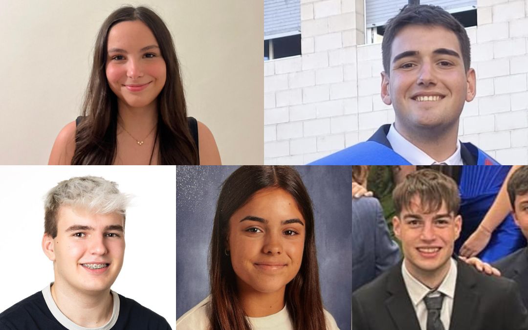 Ainara Romero (IES Bajo Aragón), Marcos Galloso (IES Fernando Lázaro Carreter), Pablo Balaguer (IES Mar de Aragón), Esther Miguel (IES Pablo Serrano) y Martín Vives (IES Matarraña) / L.C.