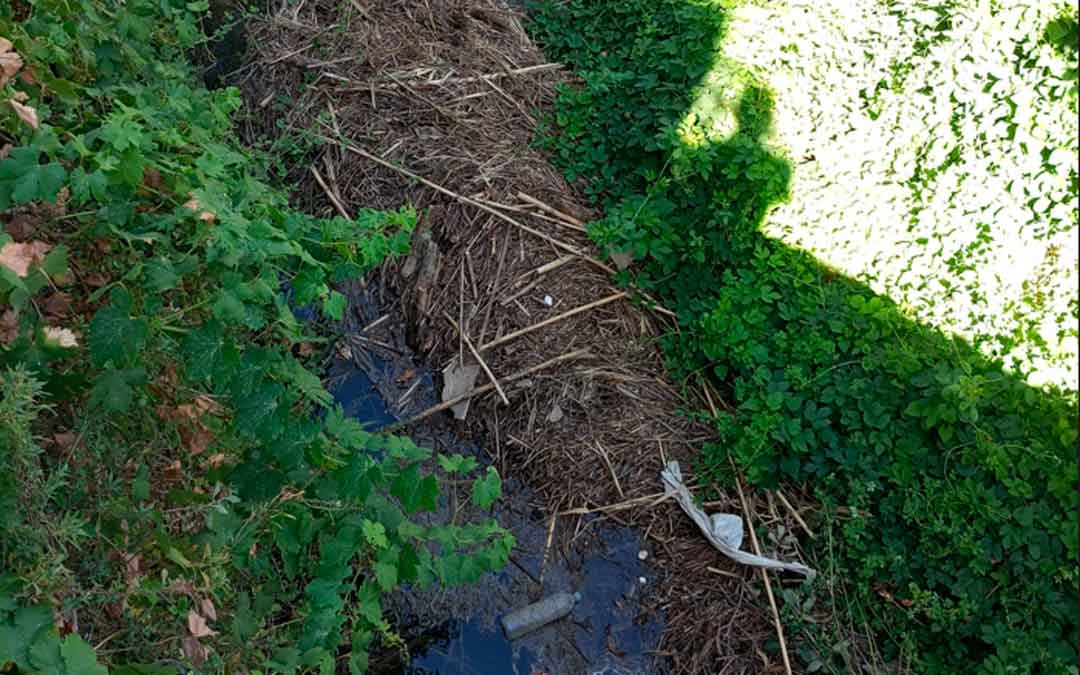 La acumulación de ramas y suciedad impide que el agua siga si cauce natural. / Cedida