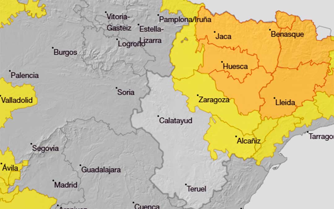 Zonas donde la AEMET mantiene activo el aviso amarillo por lluvias y tormentas / AEMET