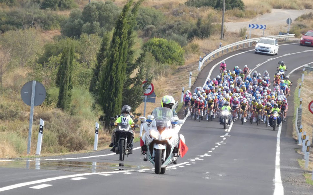 Ciclistas cadetes recorriendo los 57,39 kilómetros de Maella a Caspe. / Club Ciclista Caspolino