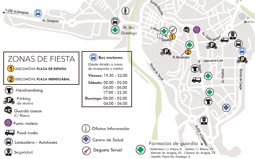 Mapa de ocio y servicios en Alcañiz para MotoGP 2026./ L.C.