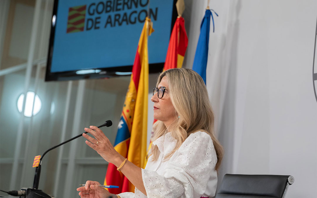 La vicepresidenta, Mar Vaquero, en rueda de prensa tras el Consejo de Gobierno. / DGA