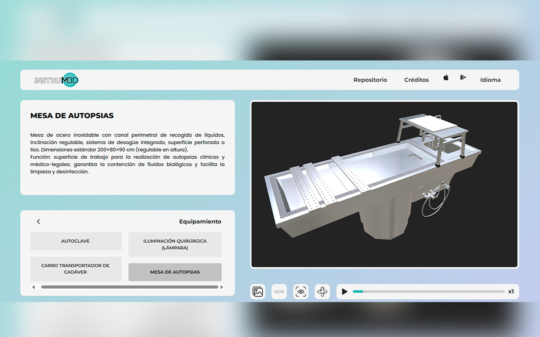 Mesa de autopsias en 3D, una de las muchas herramientas médicas de las que replicó en su gemelo digital en sus prácticas en Galicia en el proyecto Instrumed. / Archivo personal