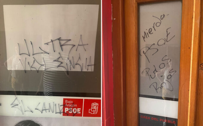 Vandalizan la sede del PSOE de Alcañiz: «La crispación es un peligro para la democracia»