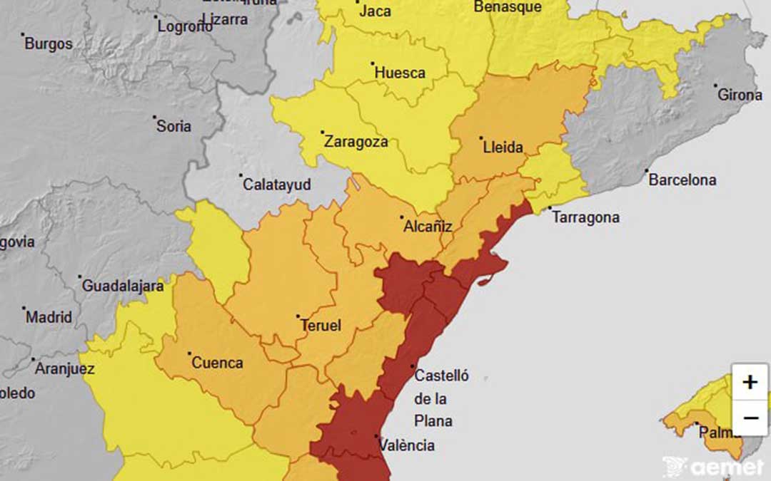 Mapa de AEMET con las alertas para este jueves. / AEMET
